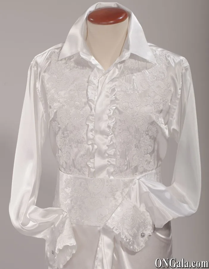 Camicia collo classico bianca naturale ricamata