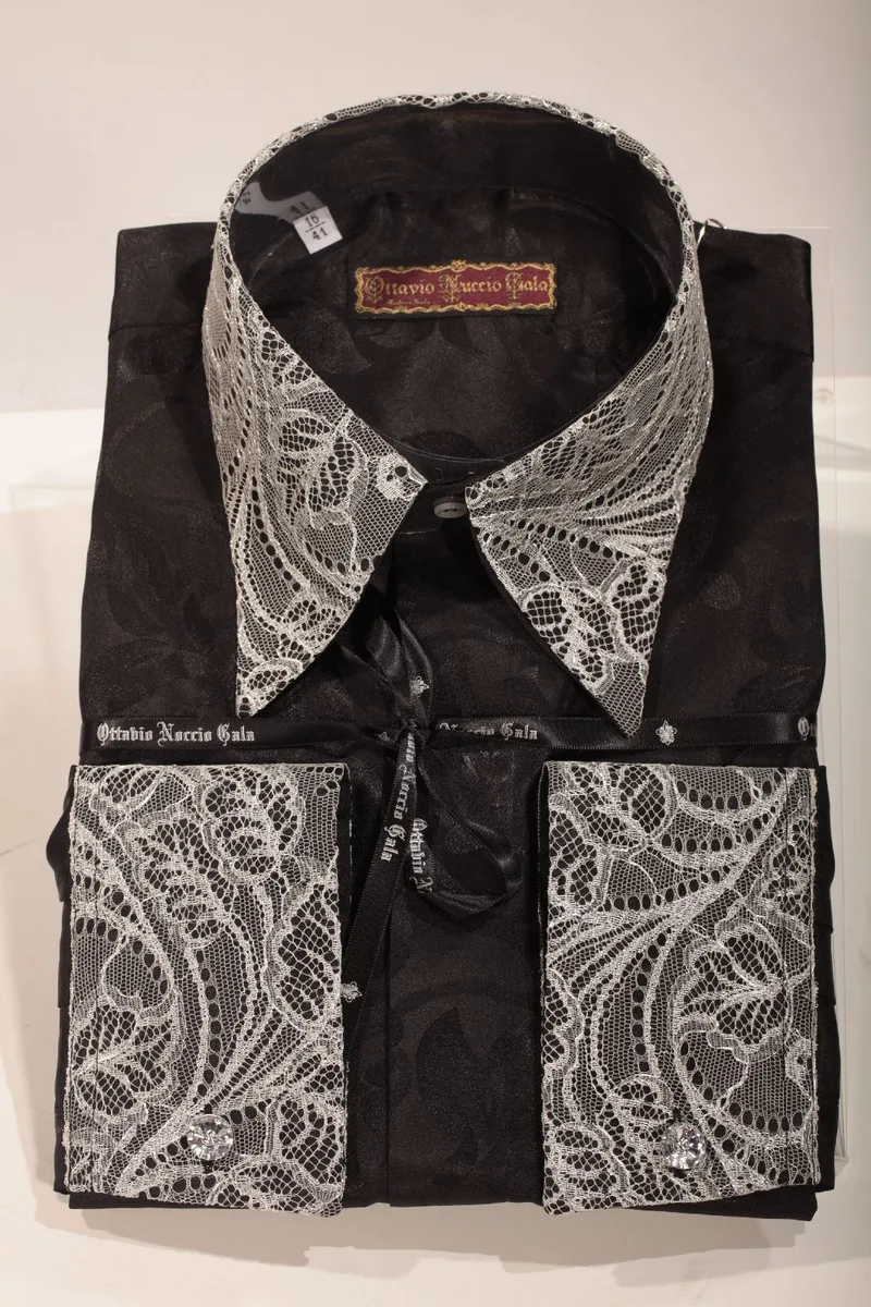 Camicia nera con pizzo argento