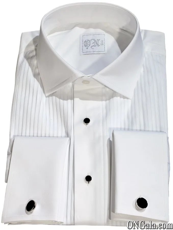 Camisa blanca de esmoquin en algodón con plisé