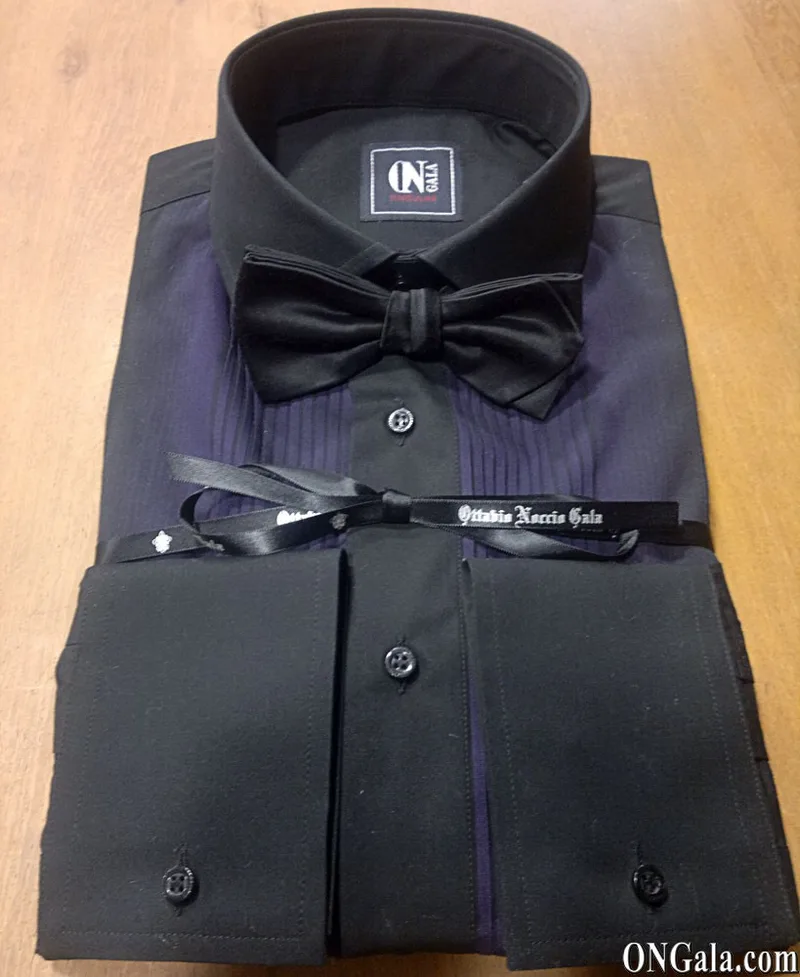 Camicia nera Tuxedo in cotone con plissé