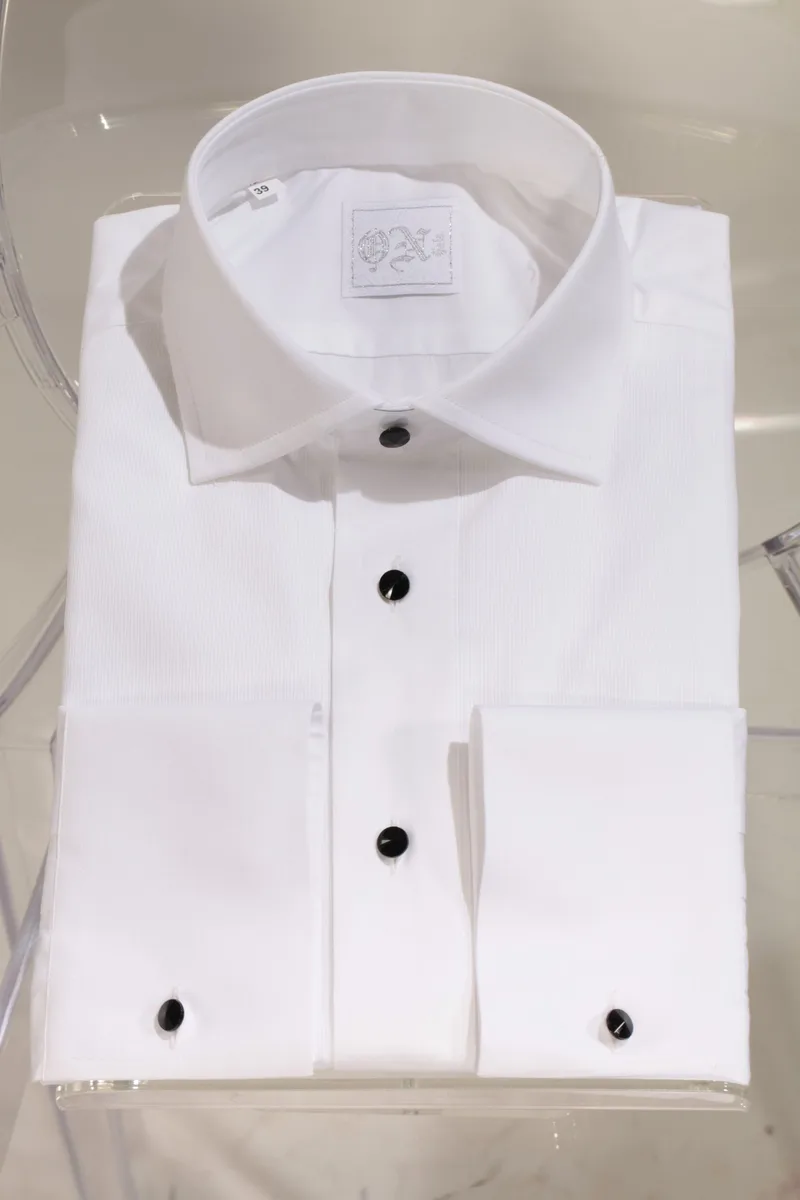 White Cotton Shirt with Piqué Bib