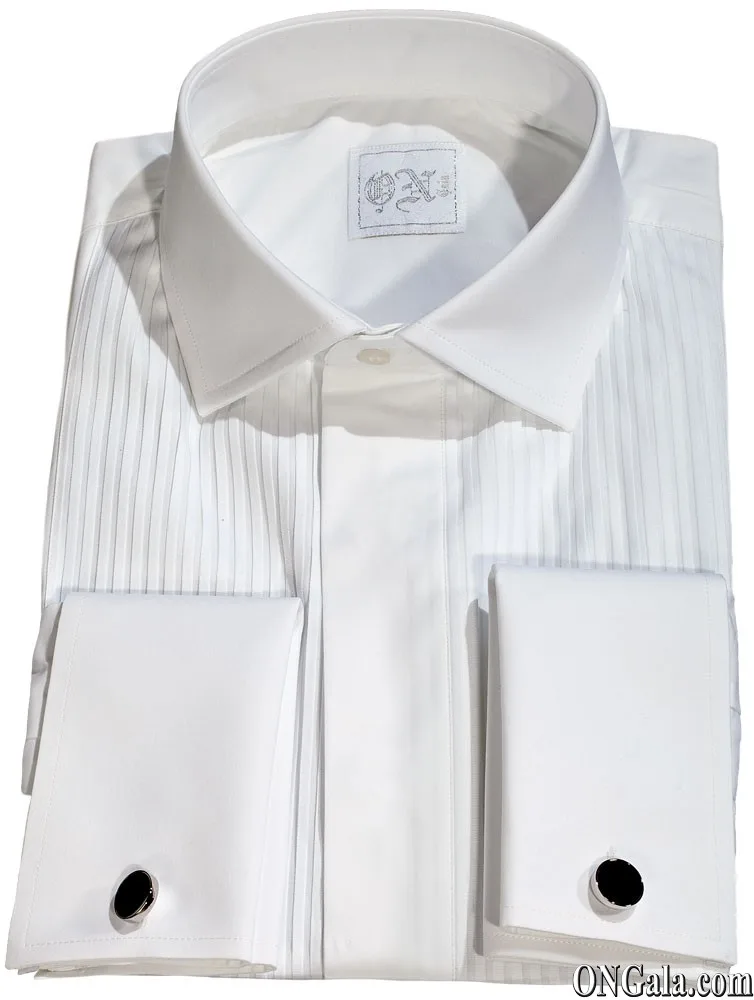 Camisa blanca esmoquin en algodón con plisé