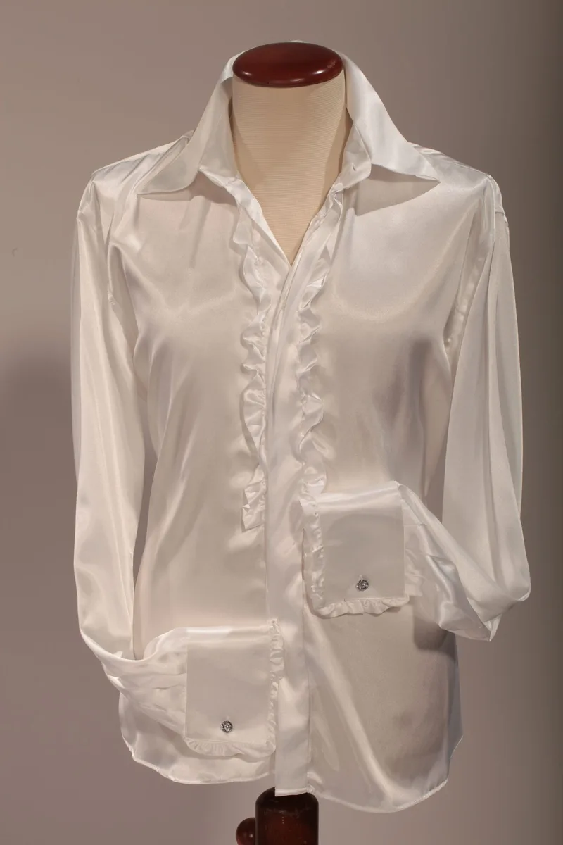 Ivory Satin Shirt with Ruffles
