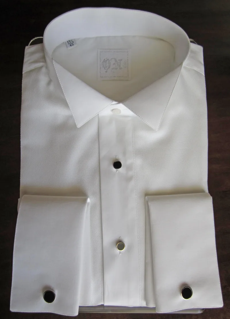 Camicia bianca Tuxedo diplomatica in cotone con pettorina in Piquet