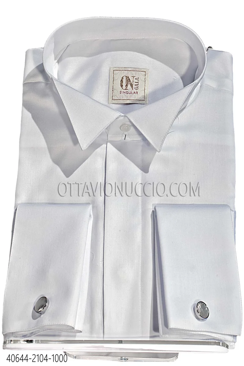 Camicia diplomatica bianca in cotone con doppio polso