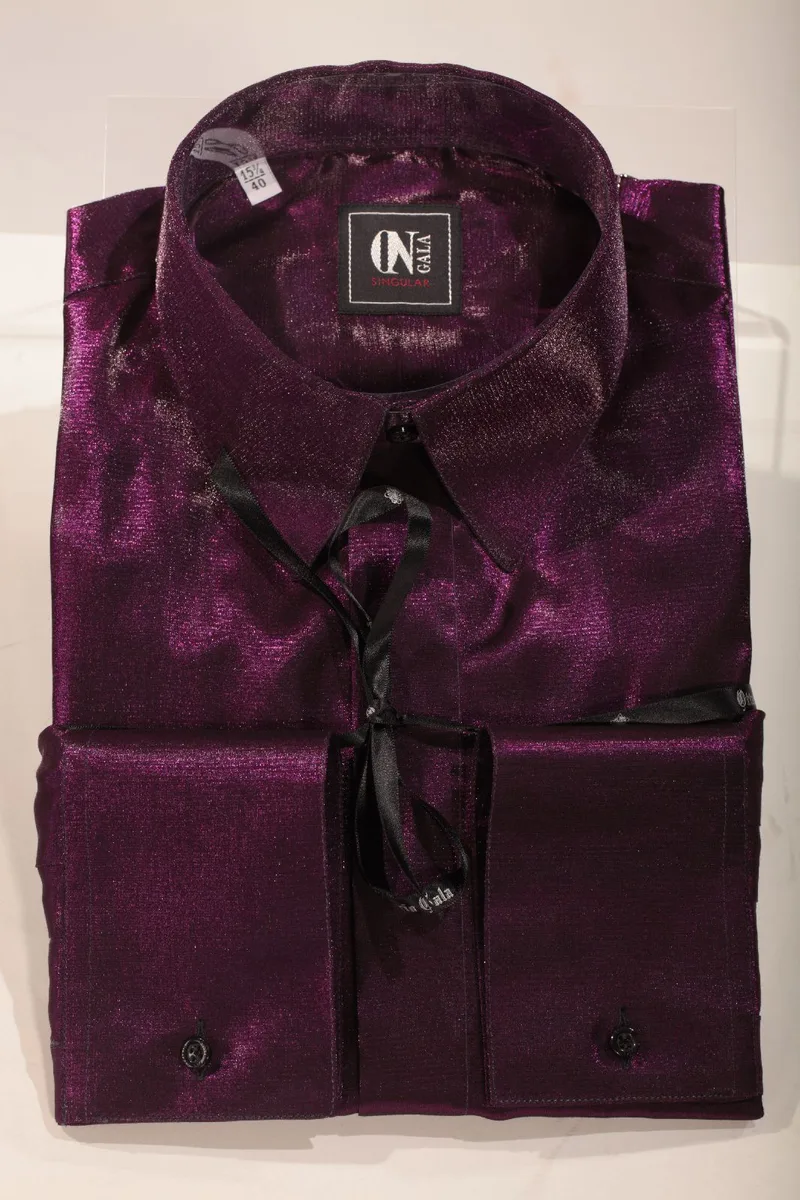 Camicia collo moda in lurex fucsia