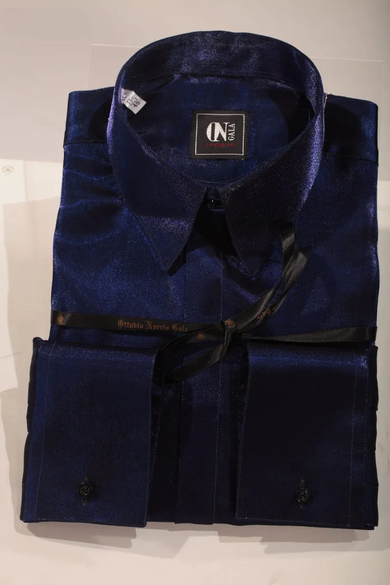 Camicia in lurex blu china