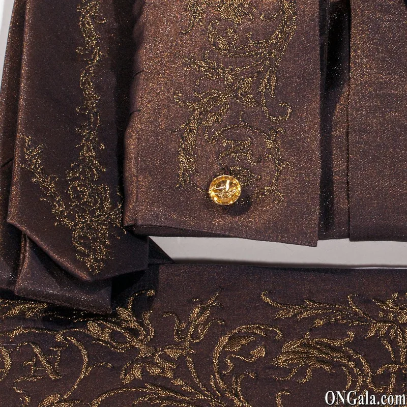 Brown Lurex Shirt, Tie and Cummerbund Set with Embroidery