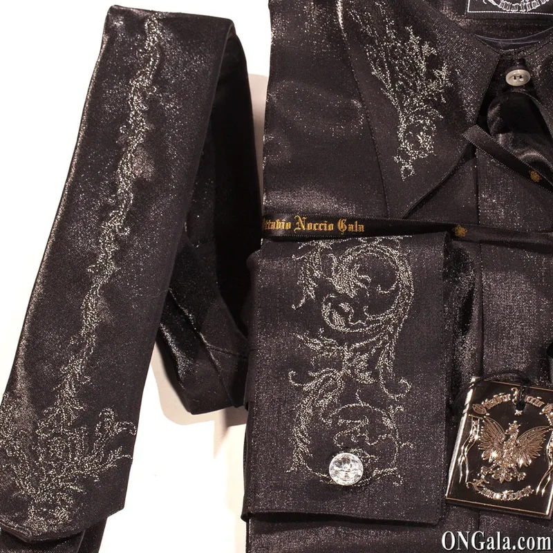 Camicia, Cravatta e Fascia in tessuto lurex nero con ricamo