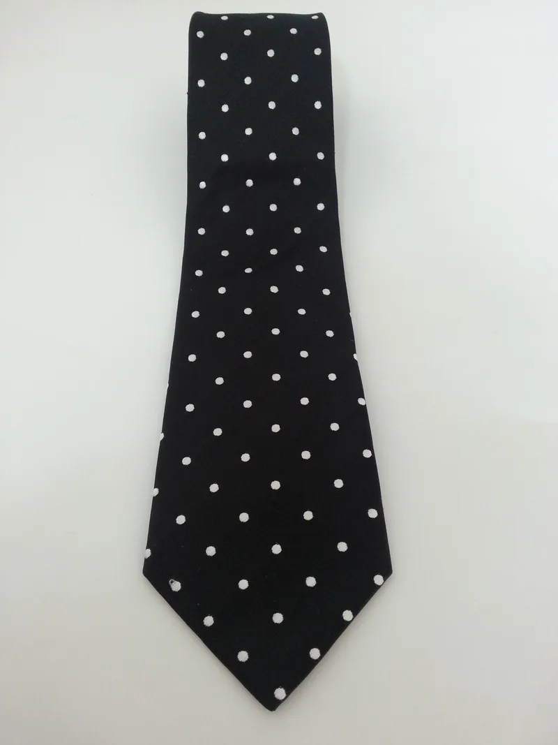 Tie and Handkerchief Set in Black Polka-Dotted Silk