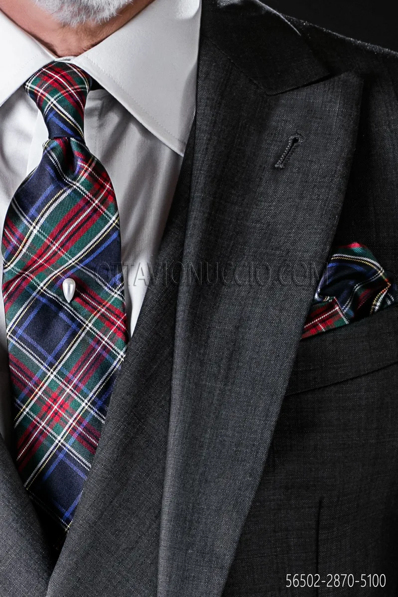 Cravatta e fazzoletto in pura seta tartan