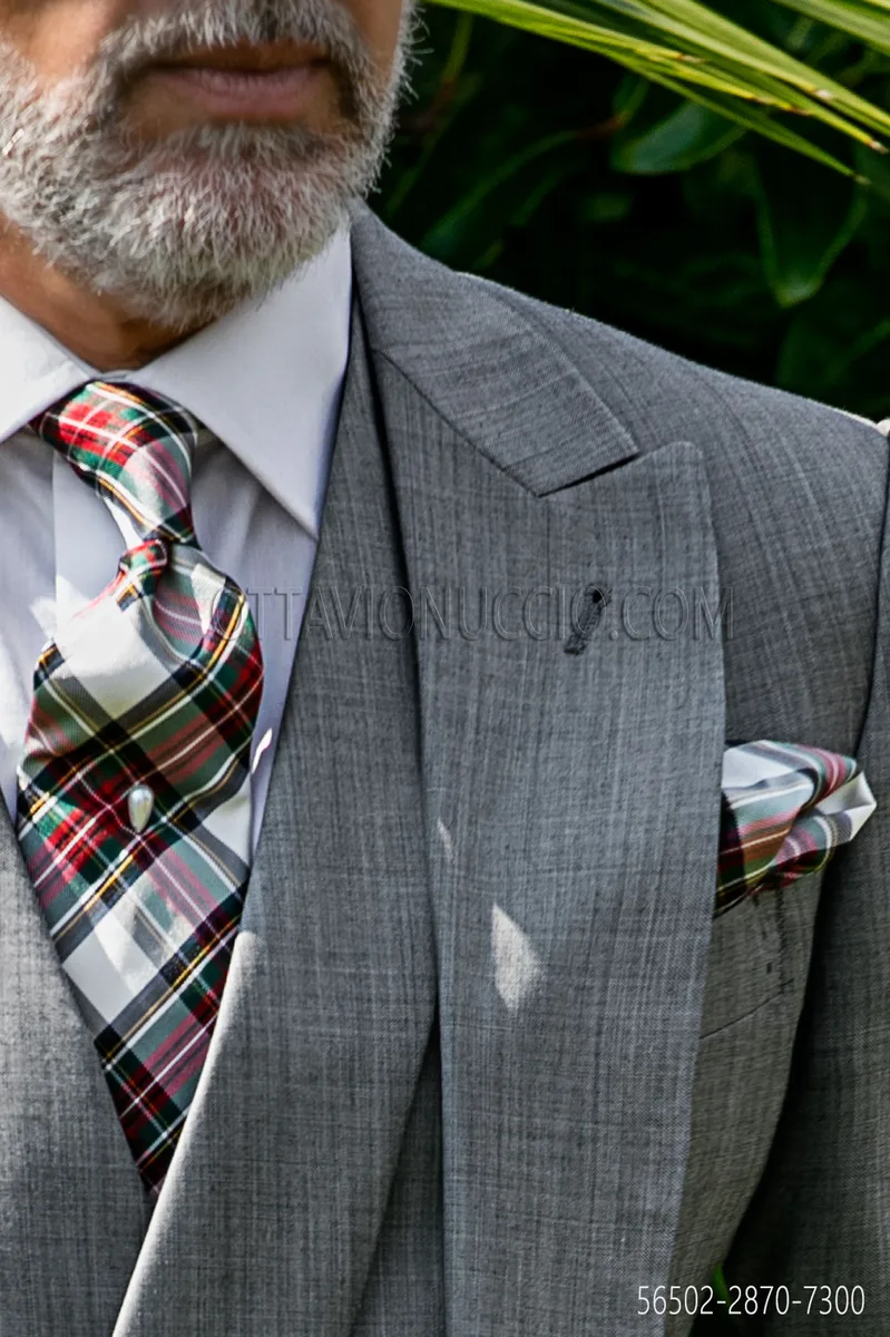 Corbata y pañuelo tartán en pura seda
