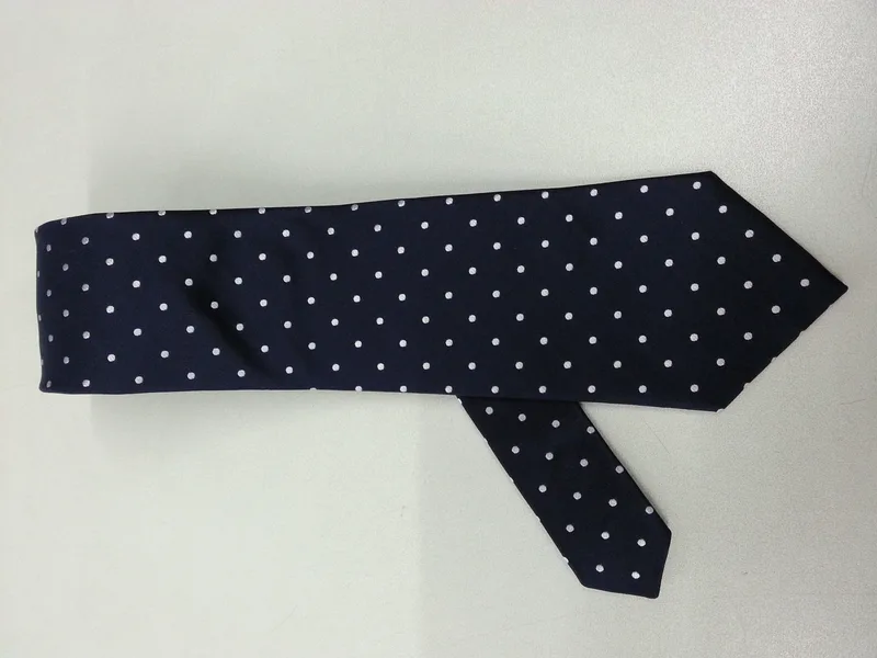 Cravate et pochette de costume en soie bleus à pois blancs