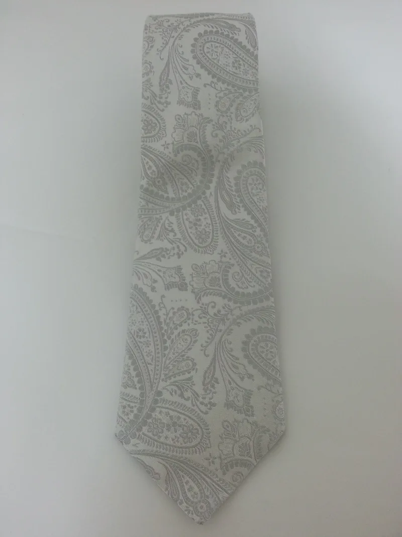 Cravatta e Fazzoletto in seta Jacquard grigio perla