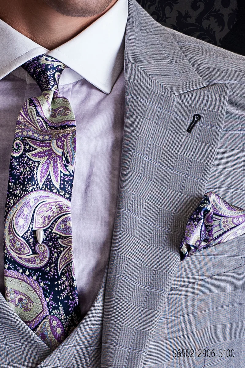 Krawatte und Einstecktuch, blau Paisley aus Seide
