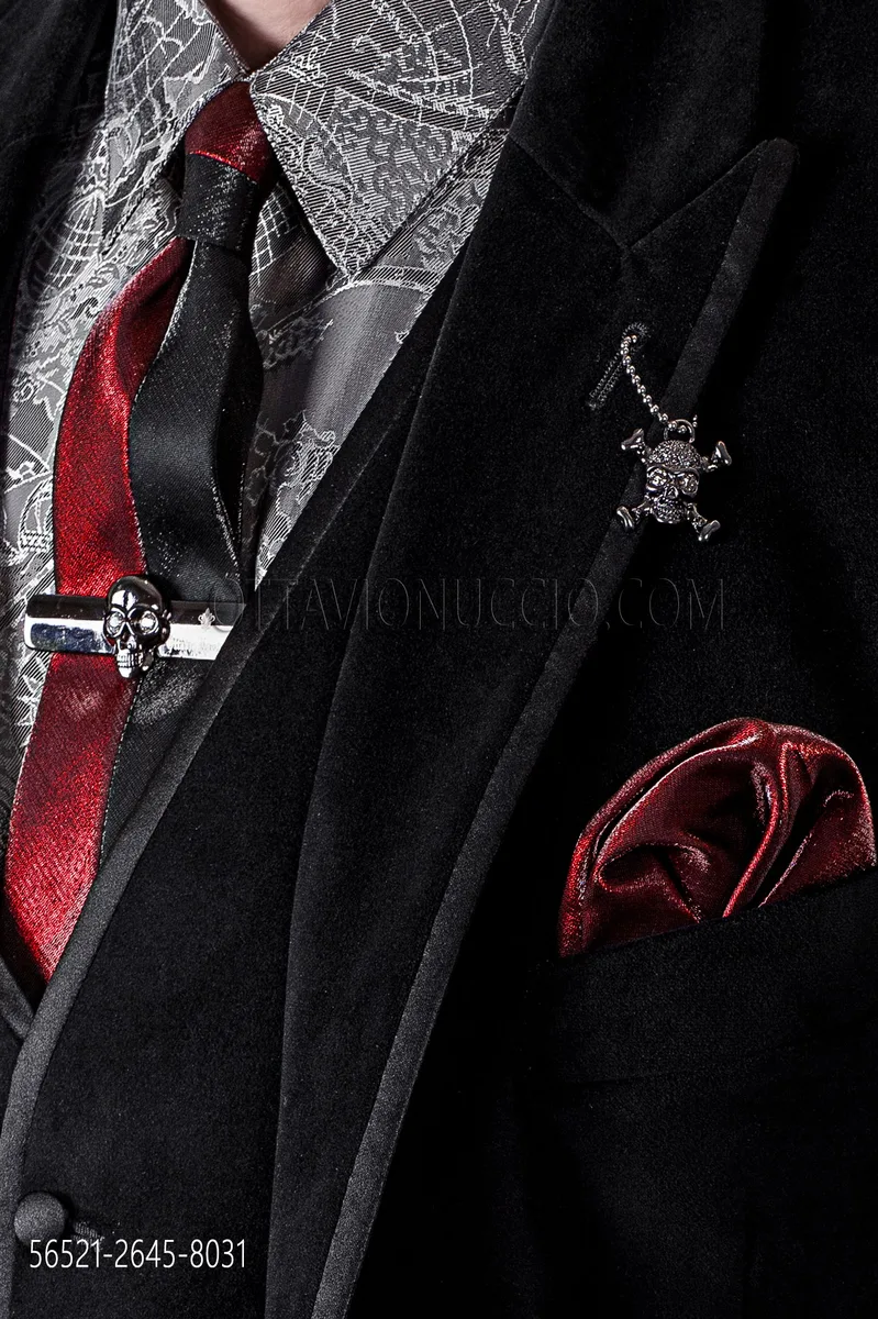 Cravattino bicolore in lurex nero e rosso con fazzoletto