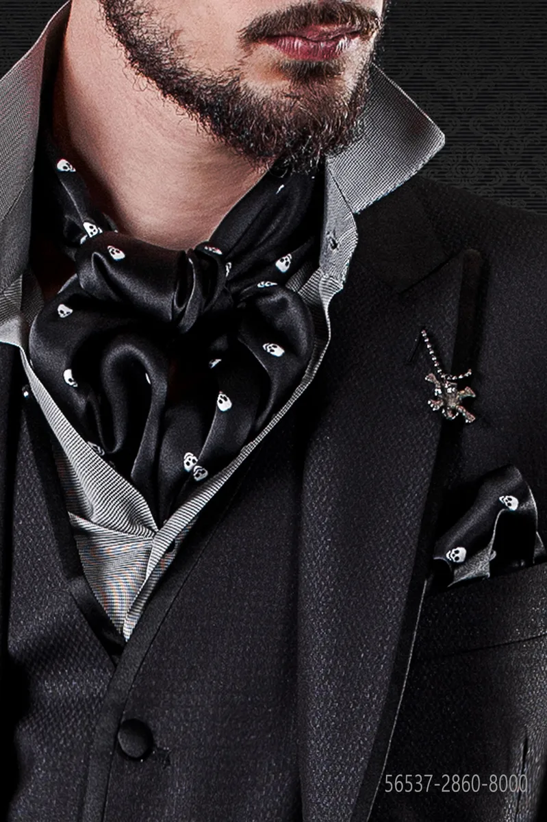 Foulard nero teschi bianchi in seta