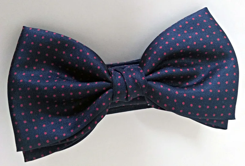 Papillon e Fazzoletto in seta fondo blu e pois rossi