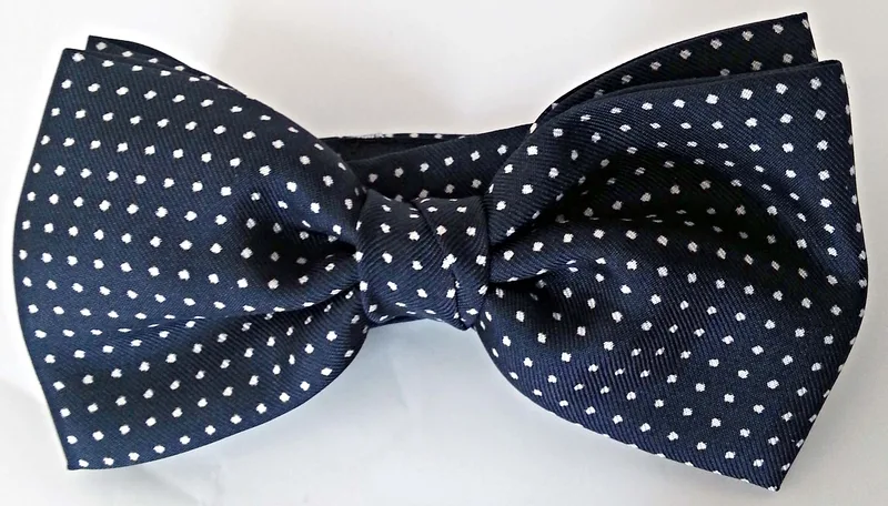 Papillon e Fazzoletto in seta fondo blu e pois bianchi