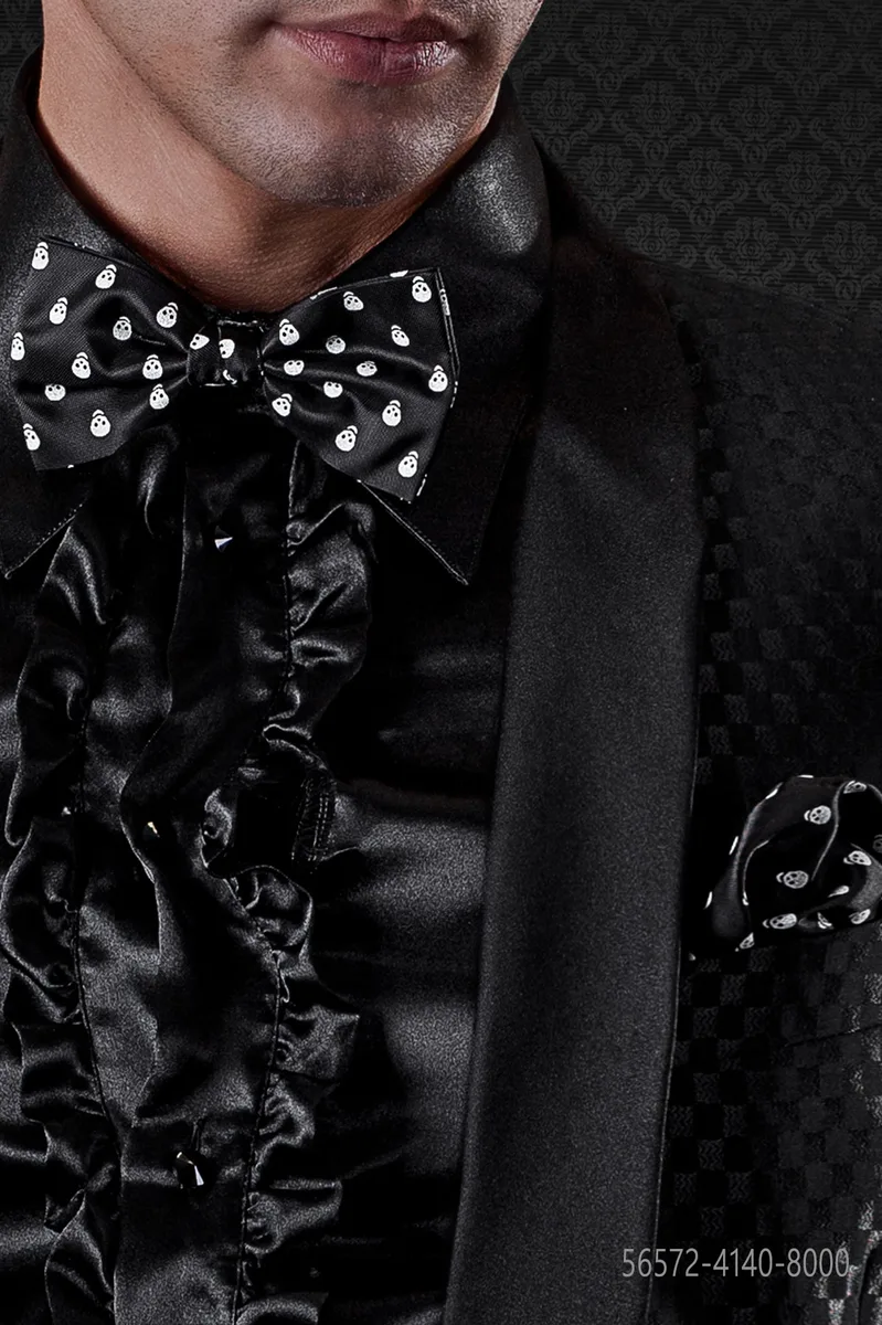 Nœud papillon et Pochette de costume noirs avec impression têtes de mort