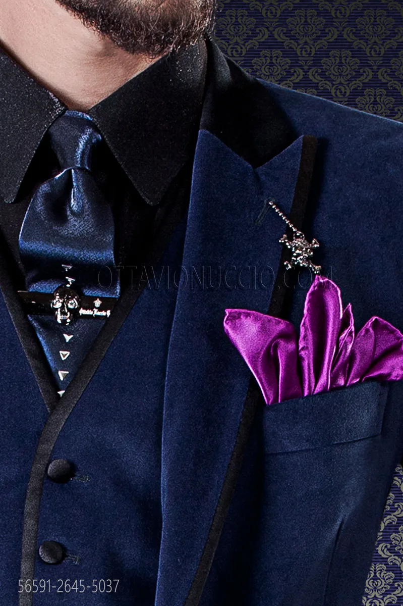 Cravatta in lurex blu con applicazioni