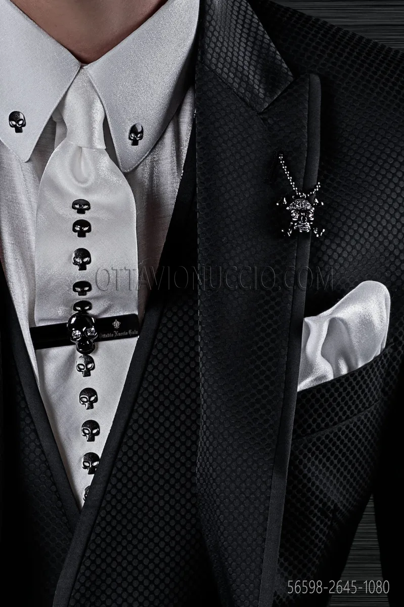 Cravatta e Fazzoletto in lurex bianco