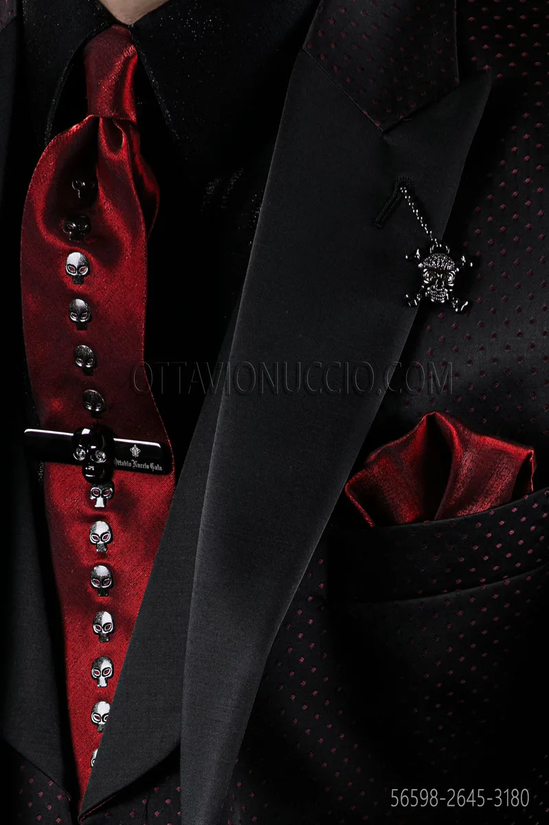 Krawatte und Einstecktuch, rot, aus Lurex