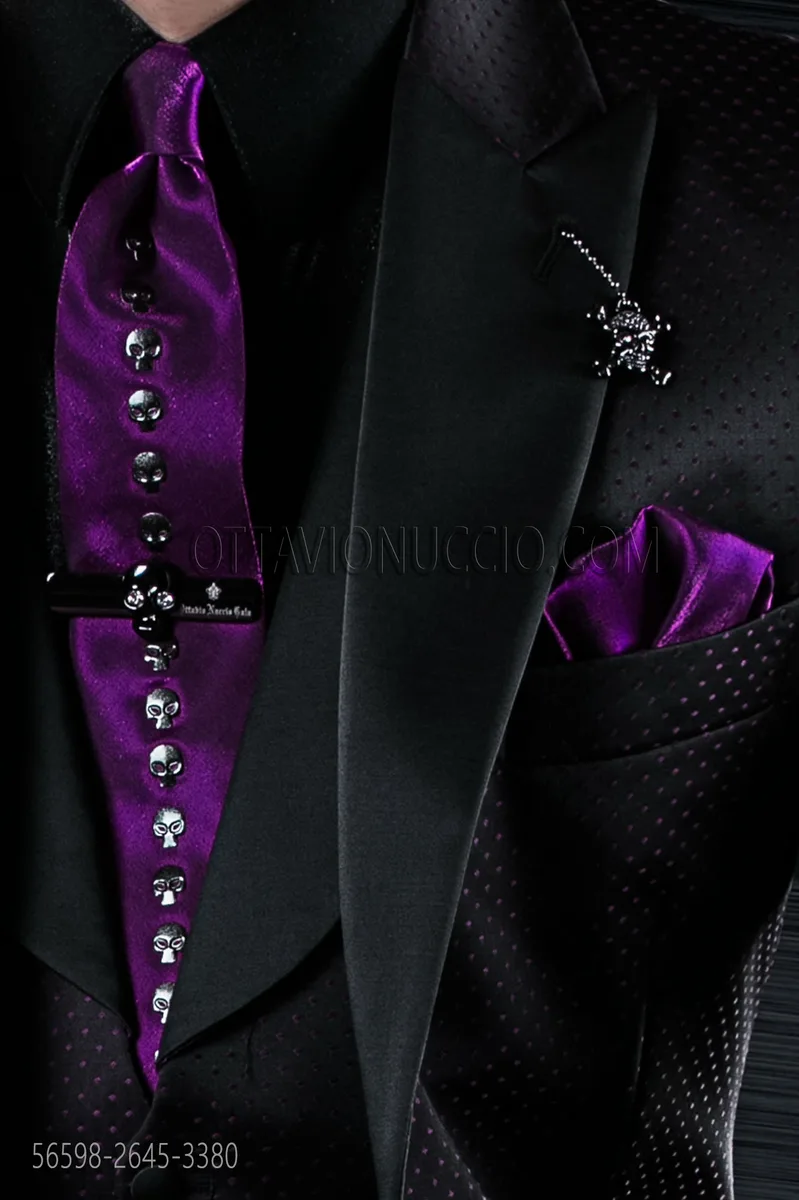 Corbata y pañuelo en lúrex viola