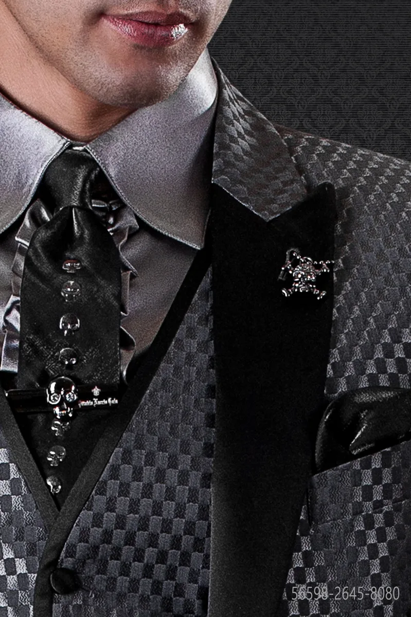 Corbata negra lúrex con aplicaciones calaveras