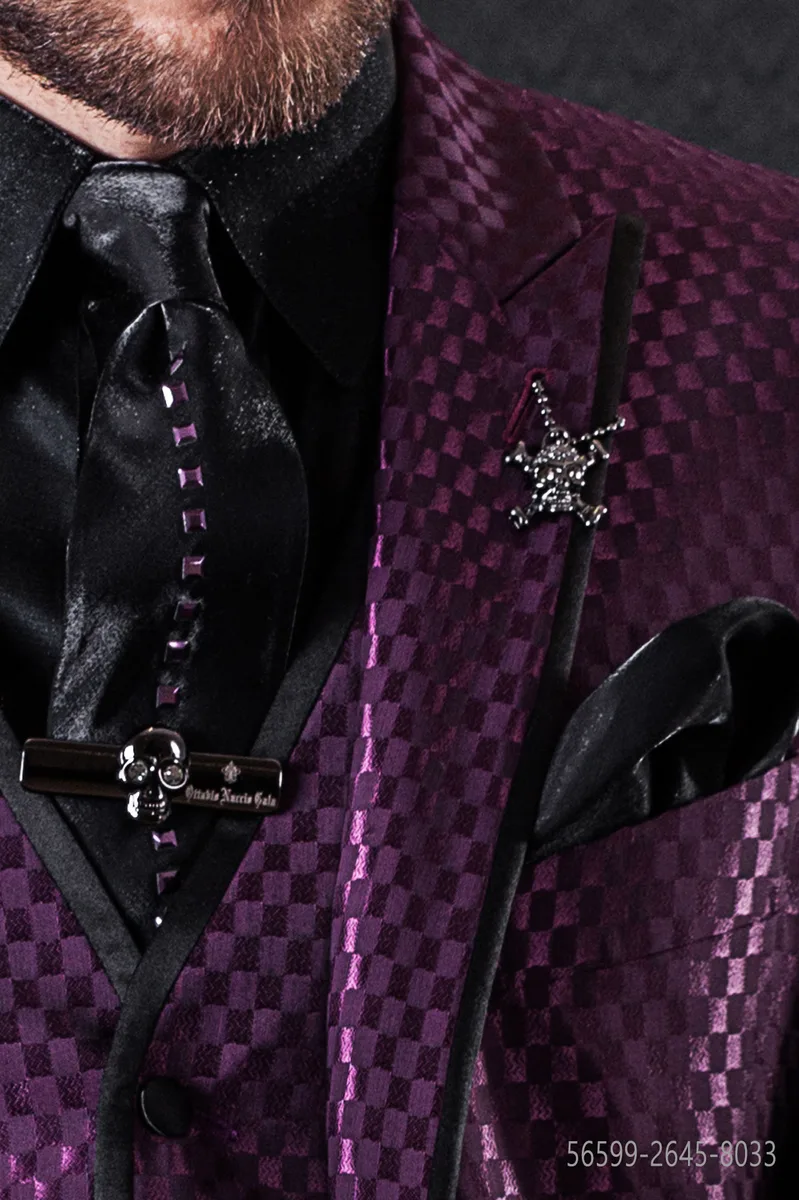 Corbata negra de lúrex con aplicaciones moradas