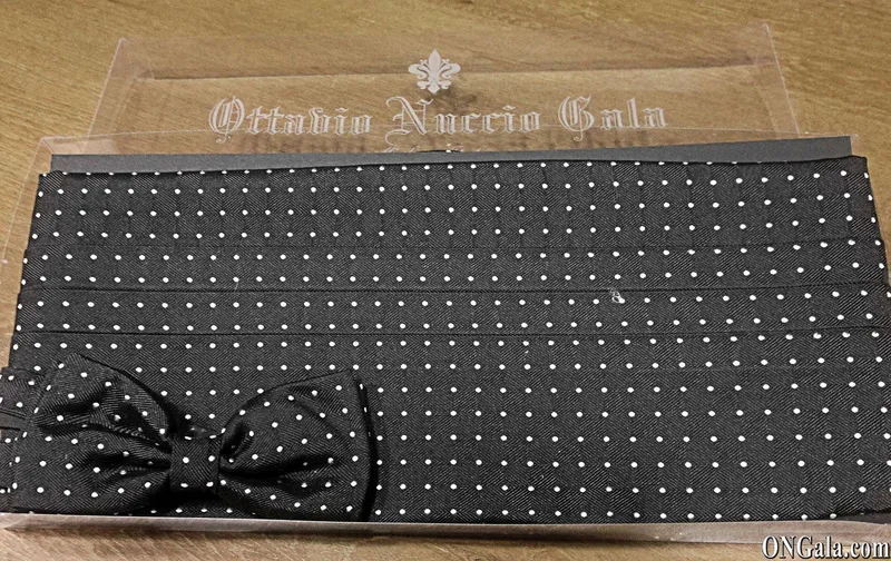 Fascia e Papillon in seta nero a pois bianchi