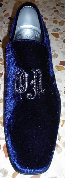 Slippers Schuhe aus blaue Samt mit silber ON Stickerei