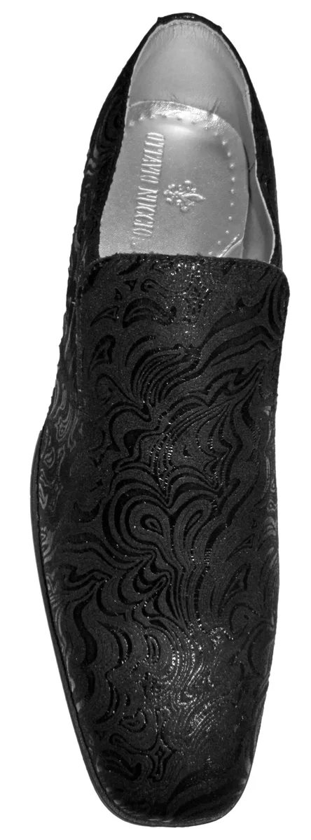Slipper in tessuto damascato nero