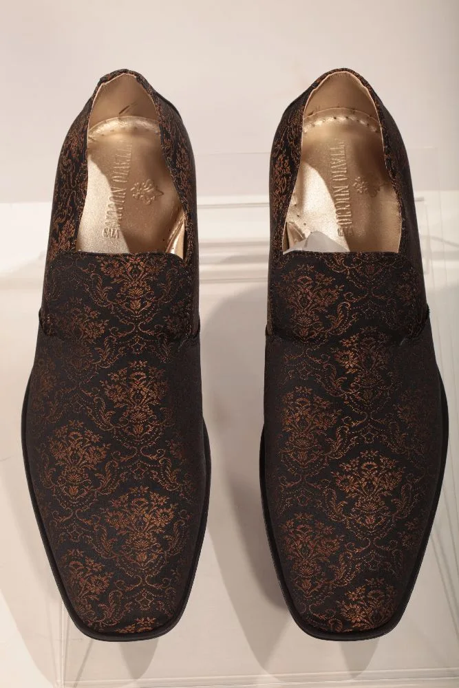 Pantofola in tessuto damascato nero-oro