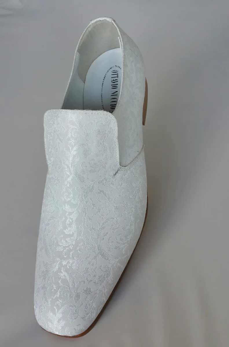 Slipper in tessuto damascato bianco