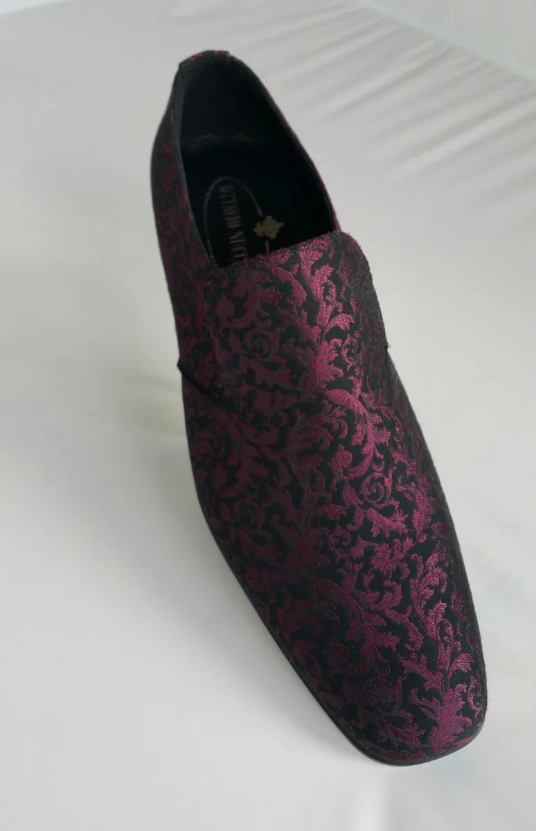 Slipper in tessuto damascato viola