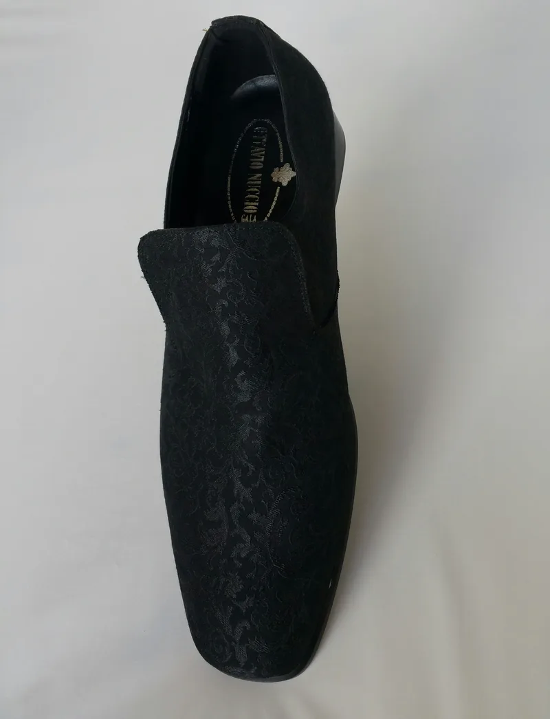 Slipper in tessuto damascato nero