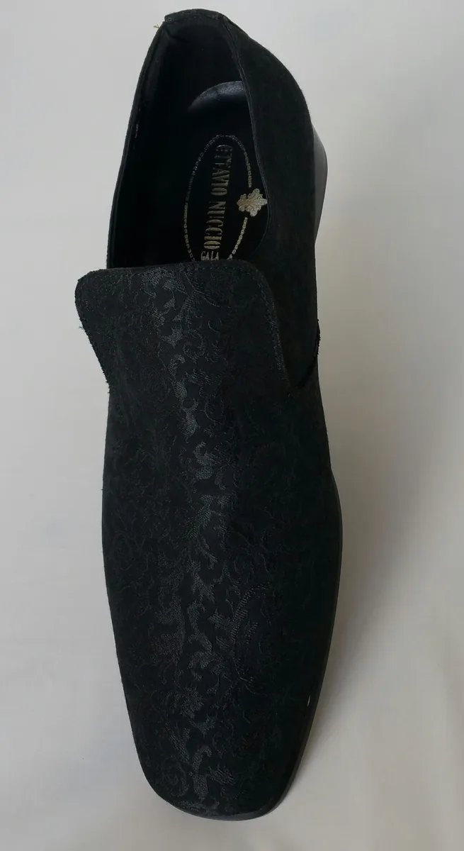 Slipper in tessuto damascato nero