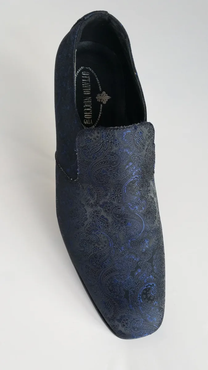 Slipper in tessuto damascato blu