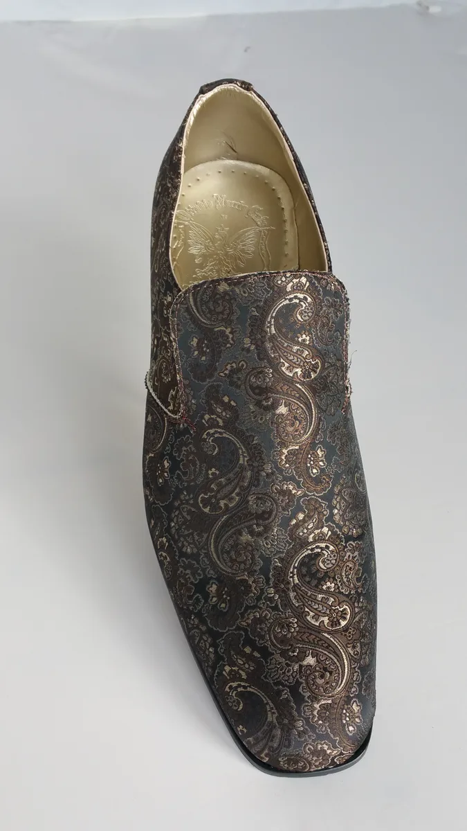 Slipper in tessuto damascato marrone dorato