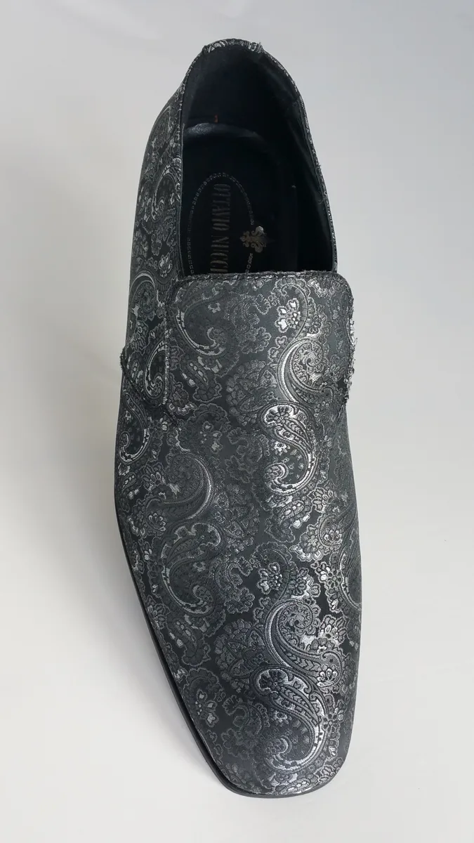 Slipper in tessuto damascato grigio