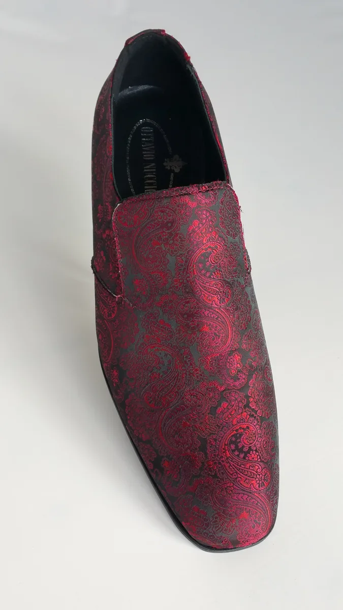 Slipper in tessuto damascato nero-rosso