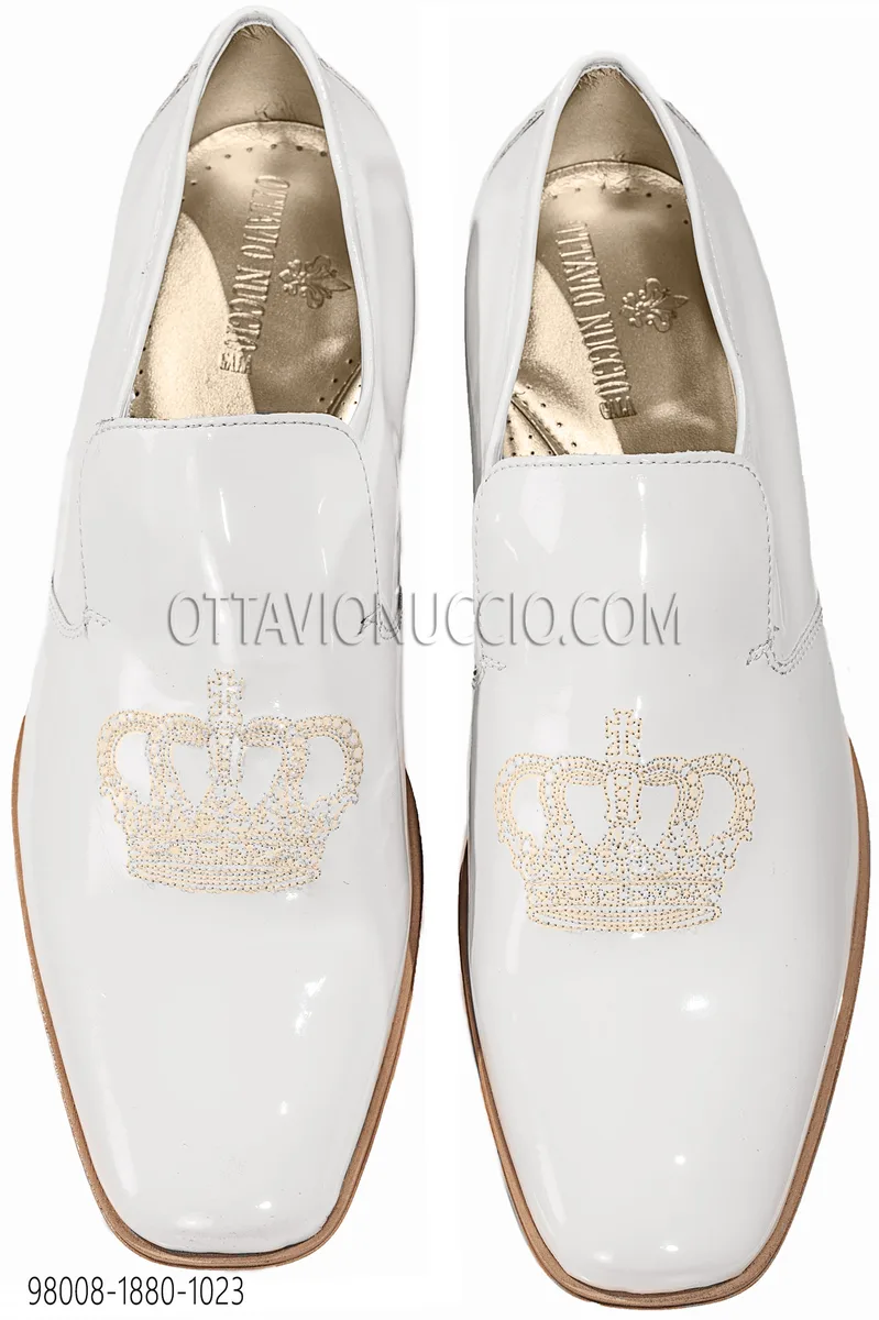 Slippers Schuhe, weiß, mit golden Kronen Stickerei