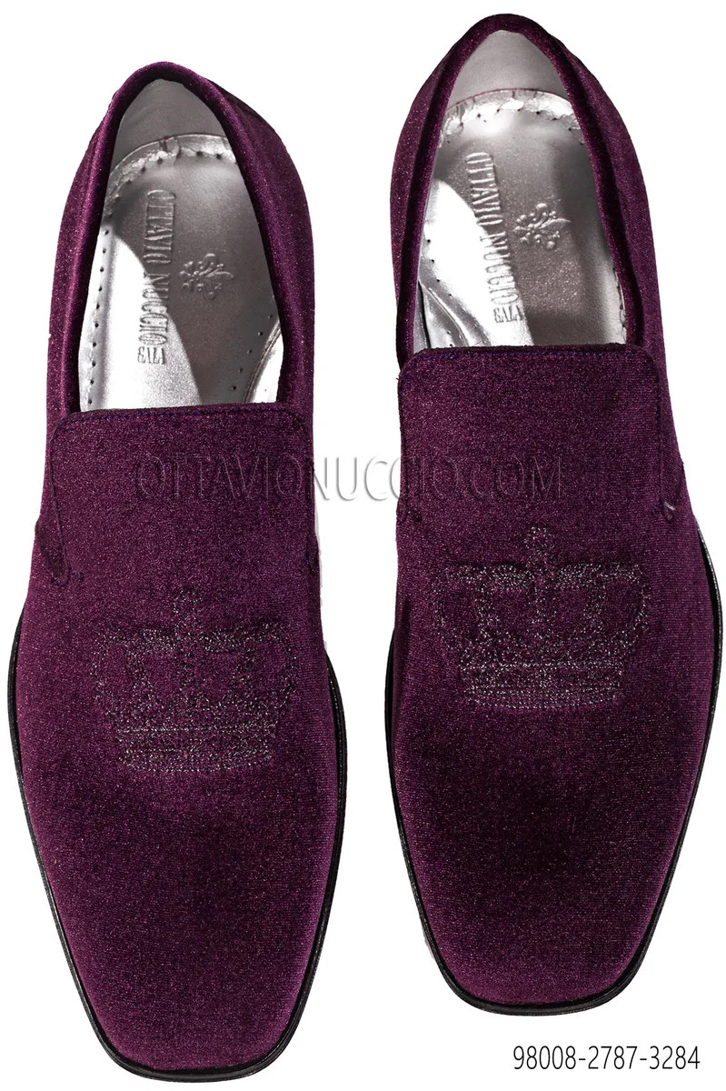 Slipper velluto bordò con ricamo corona nero-argento