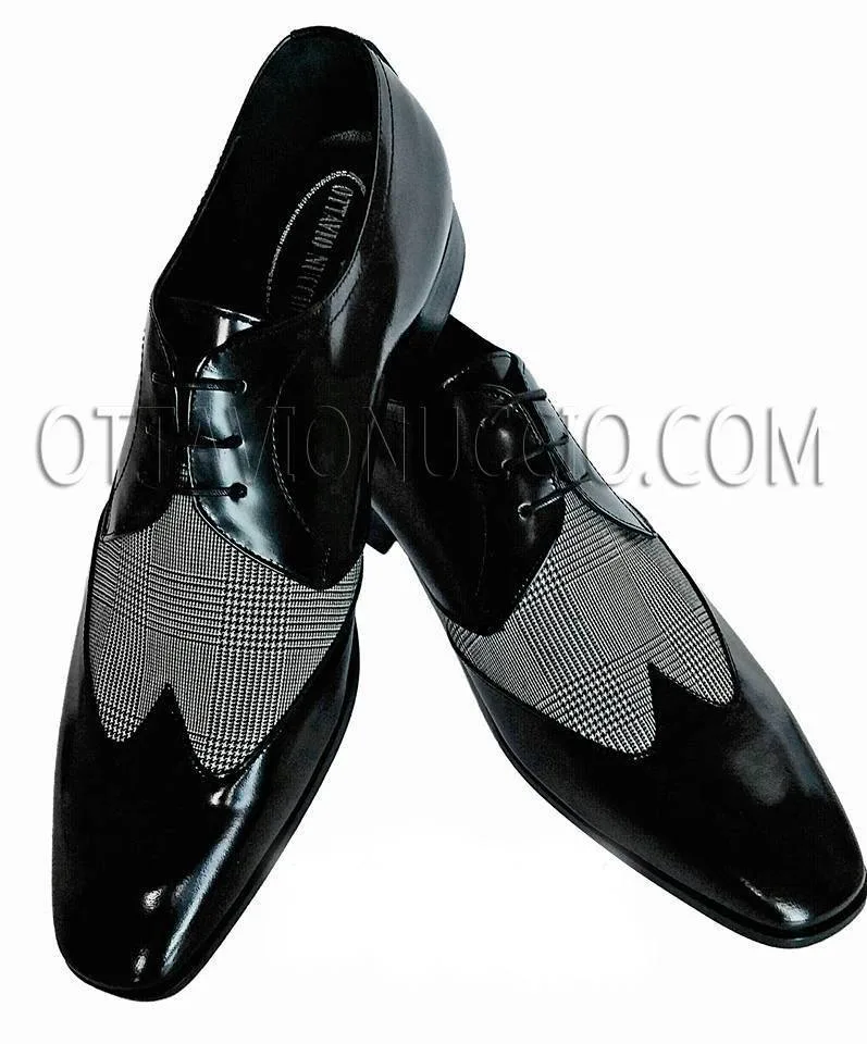 Scarpa allacciata bicolore nero - principe di galles nero