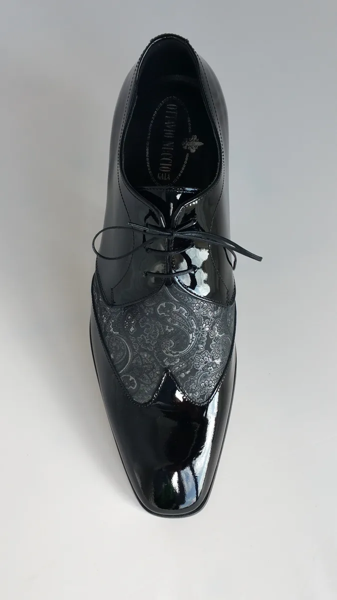 Scarpa allacciata bicolore nero - damascato grigio
