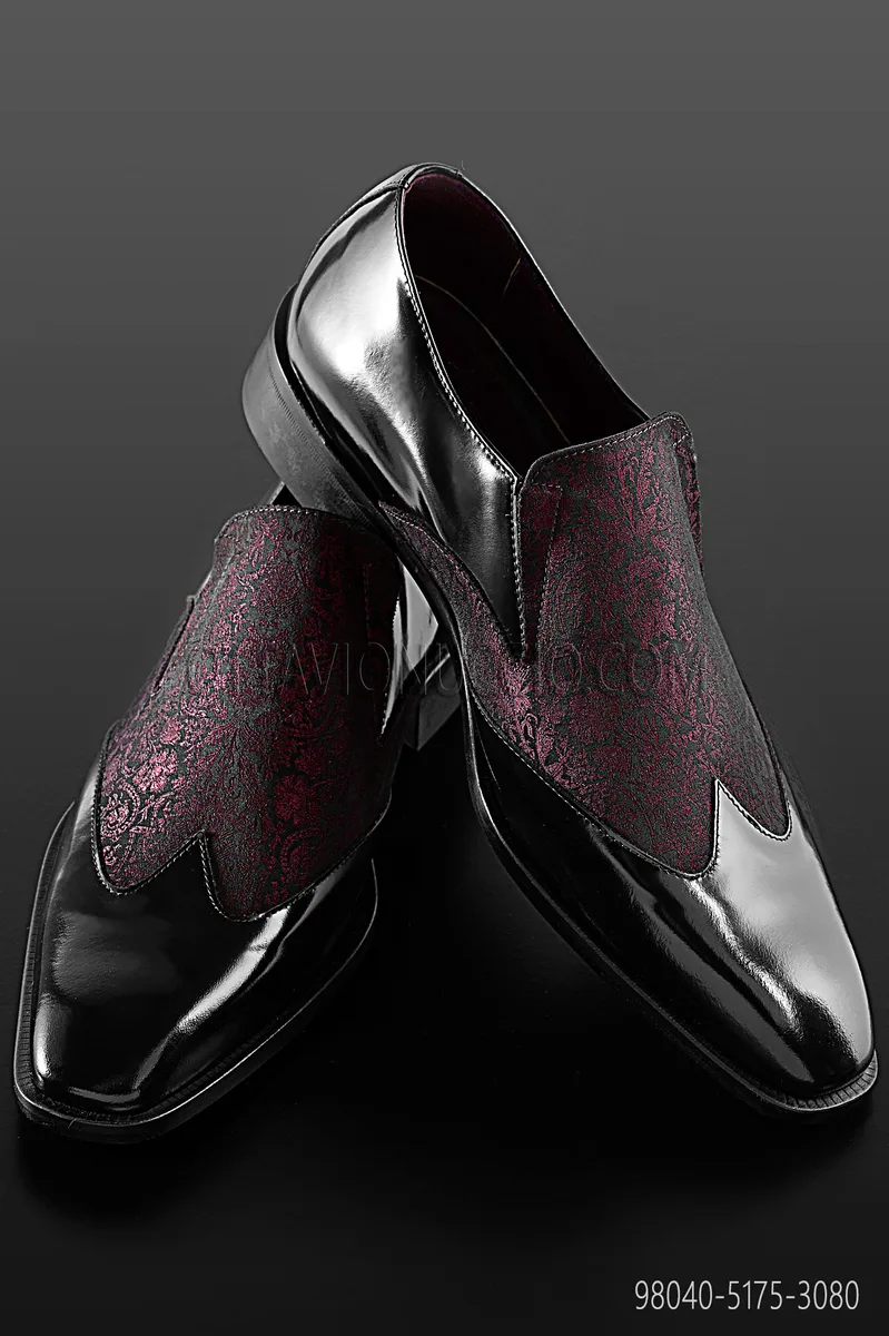 Scarpa bicolore pelle nera inserto bordeaux