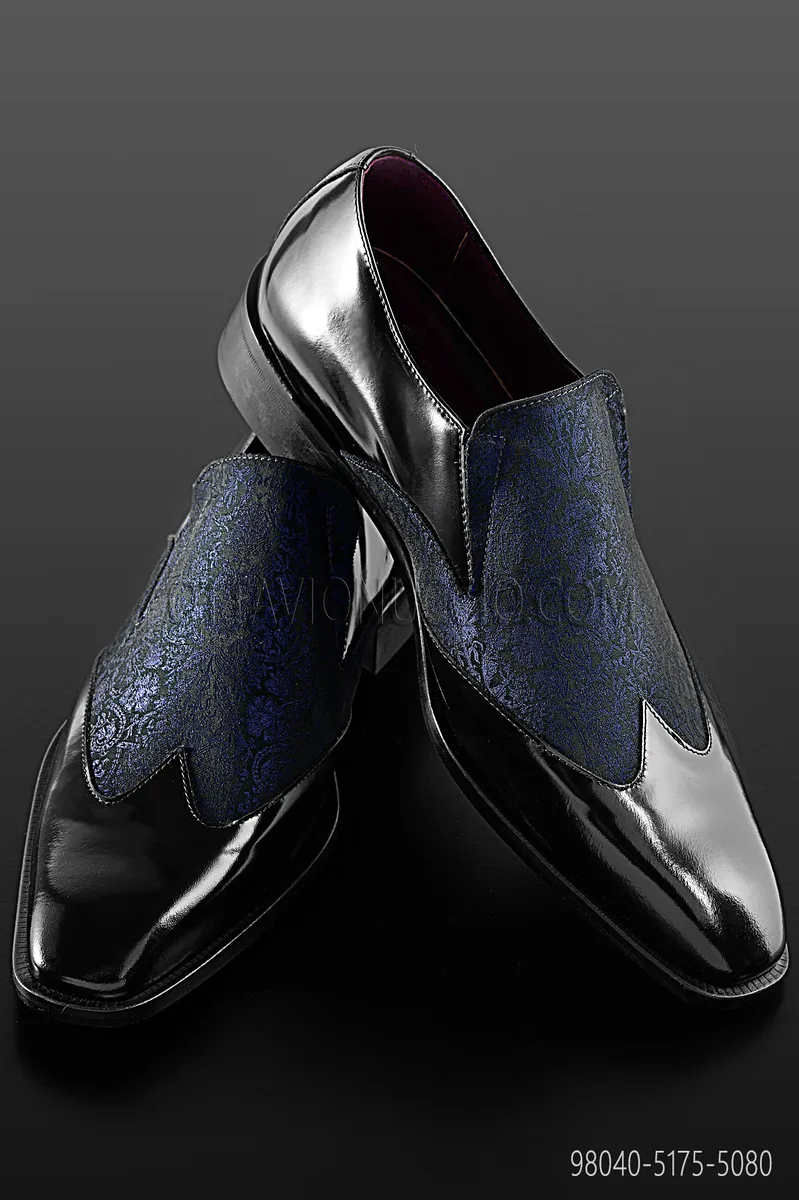 Scarpa bicolore pelle nera inserto blu