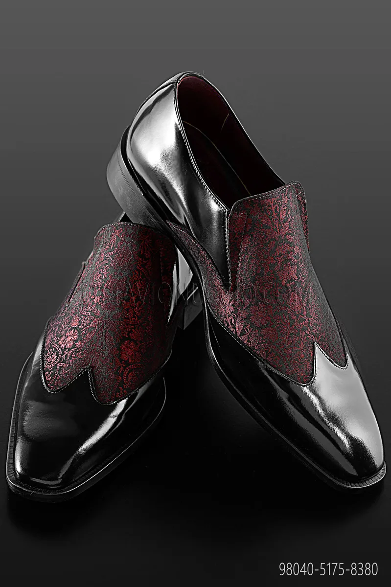 Scarpa bicolore pelle nera inserto rosso