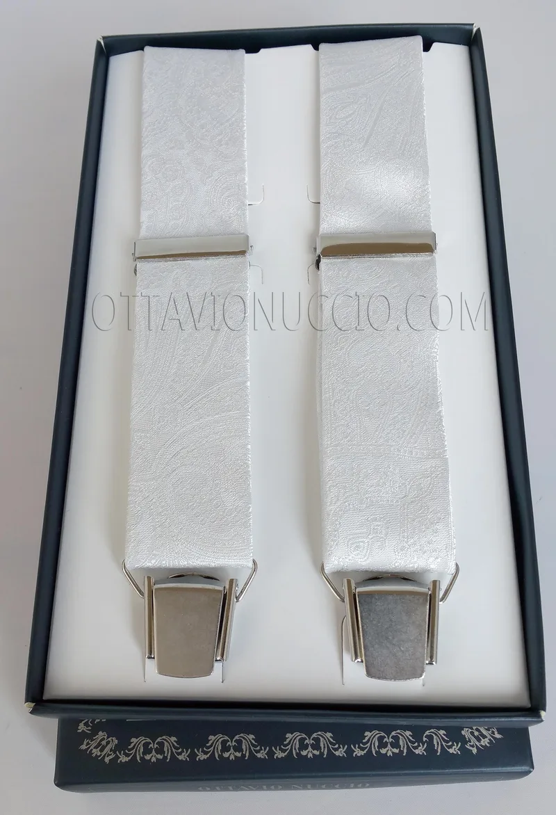 Bretelle bianche in tessuto damascato